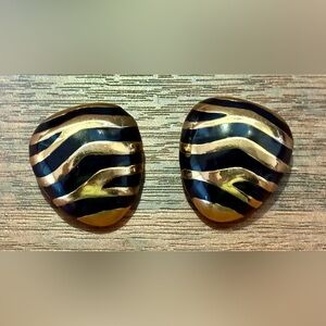 Vintage Ciner Gold Tone & Black Enamel Large Clip-on Earrings
